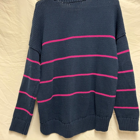 Navy Knit Banana Republic Sweater With Pink Stripes - Picture 5 of 5